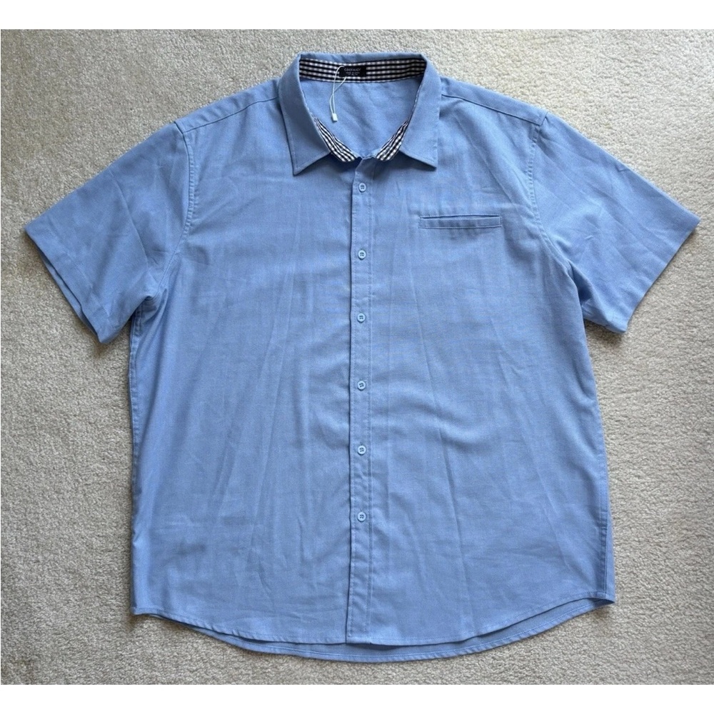 Coofandy Linen Blend Button Up Shirt Mens XL Sky Blue Short Sleeve Coastal *read